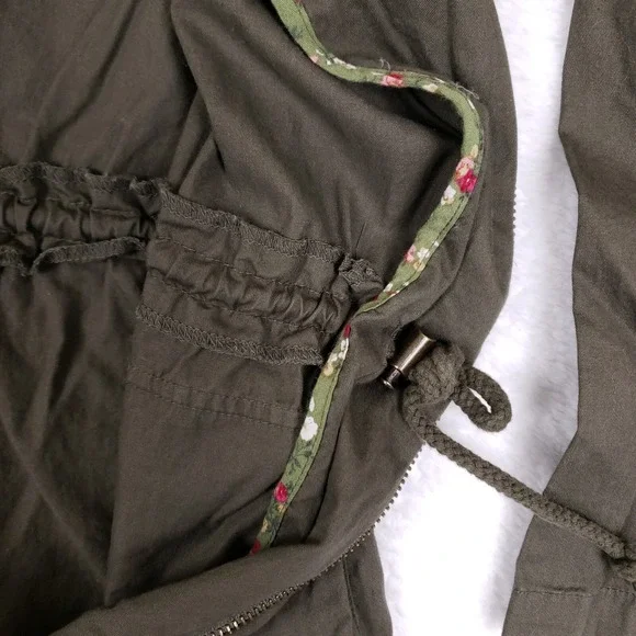 Iris Utility Jacket Hooded Cinched Waist M Olive Green Fall Layering Chore Coat - Picture 5 of 9